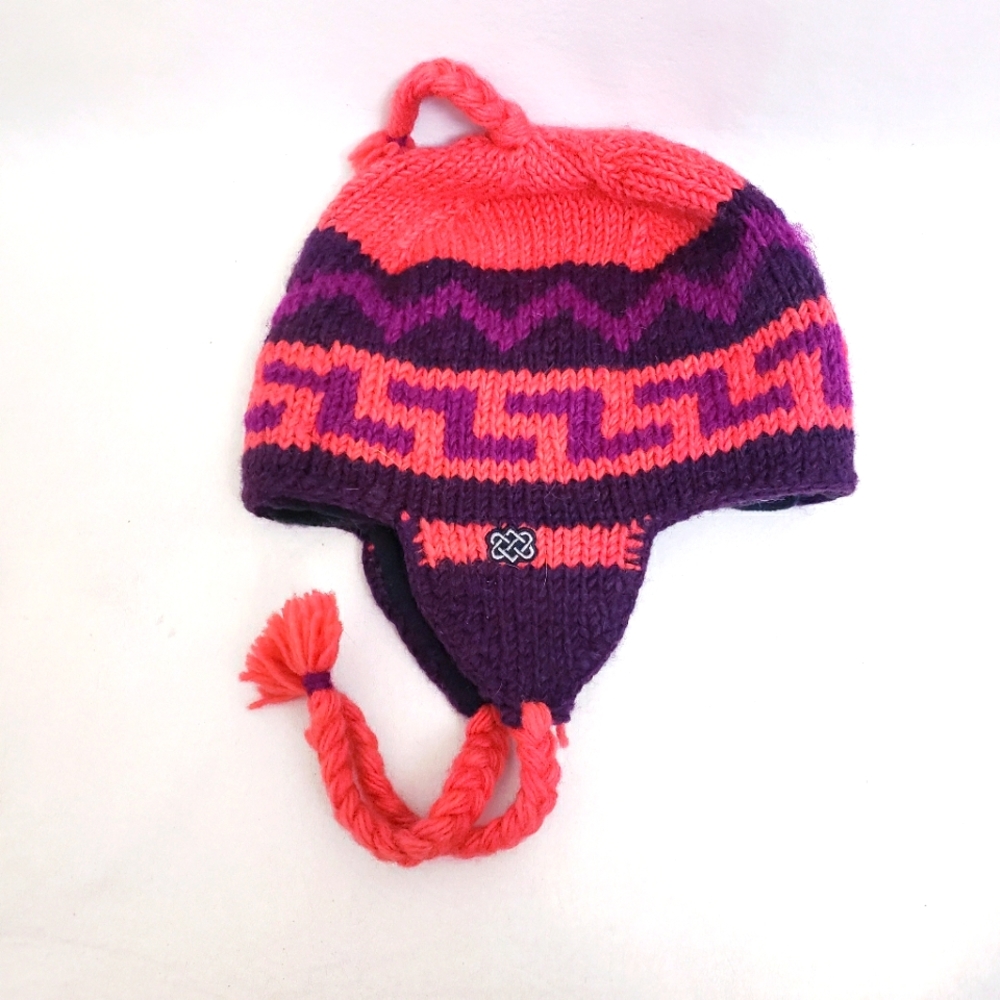 Sherpa Hand Knitted 100% Wool Pink & Purple Winter Hat, Fully Lined - Picture 1 of 6